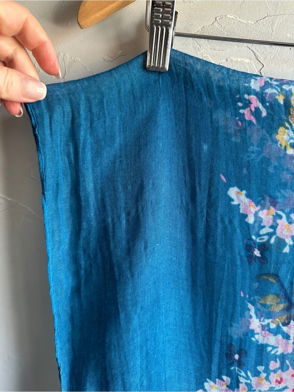 Floral Watercolor Viscose Scarf Blue Pink Sheer Boho Cottagecore Romantic 62x40 - Picture 5 of 10